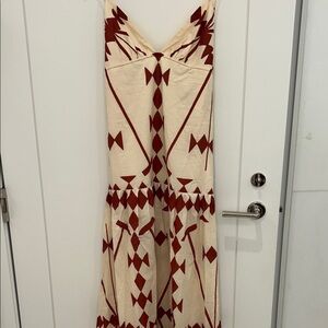Johanna Ortiz Zea Palm Cream Maxi Dress with Rust Geometric Print size 4